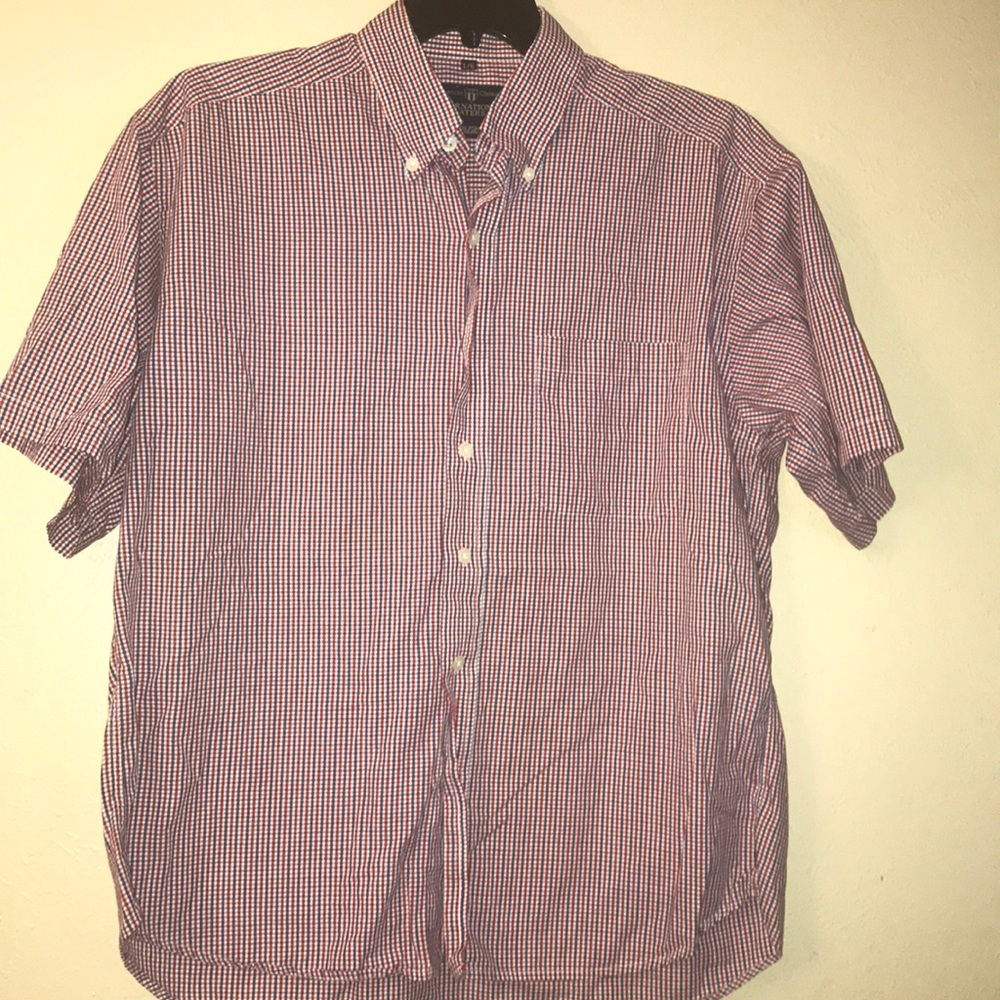 Internacional waters,plaid red/blue shirt. Size L.